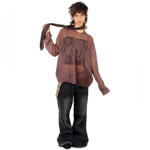 Ranger Cartel Sweaters - Ranger Cartel Mohair Wool Lightweight Knit Brown Hoodie Sweater